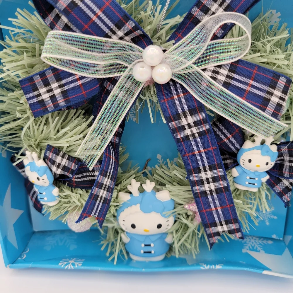 Hello Kitty Heart Wreath Christmas Ornament Sanrio 3 Blue‎ Hello Kitties Vintage